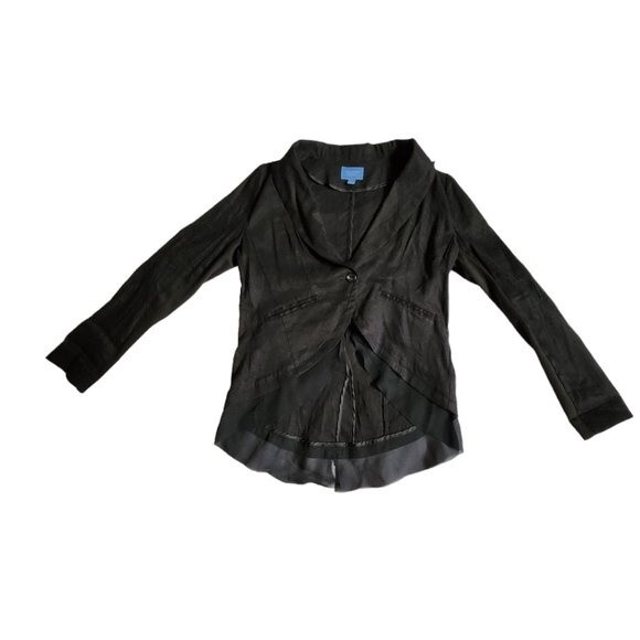 Simply Vera Vera Wang Black Linen Hi Lo 1 Button Blazer Jacket Size M - Picture 1 of 11
